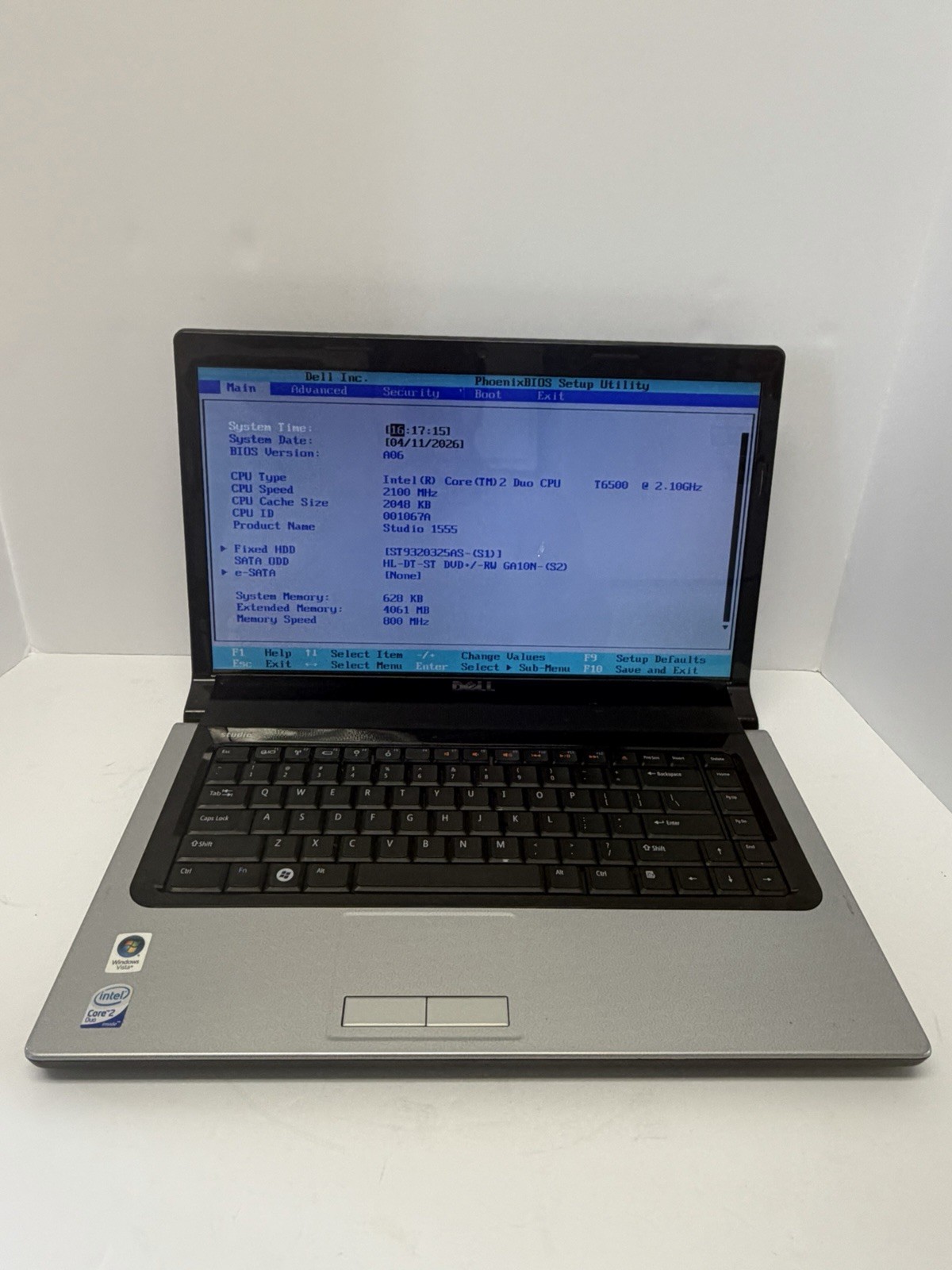 Dell Studio 1555 Laptop 15.6" Core 2 Duo T6500 2.10Ghz w/4GB Ram,320GB HD, NO OS