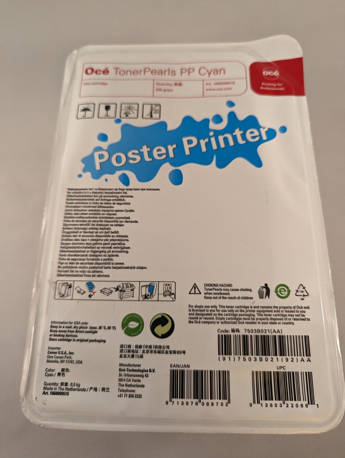 Genuine OCE 1060099515 Cyan Toner Pearls - NEW / Damaged Packing - see photos