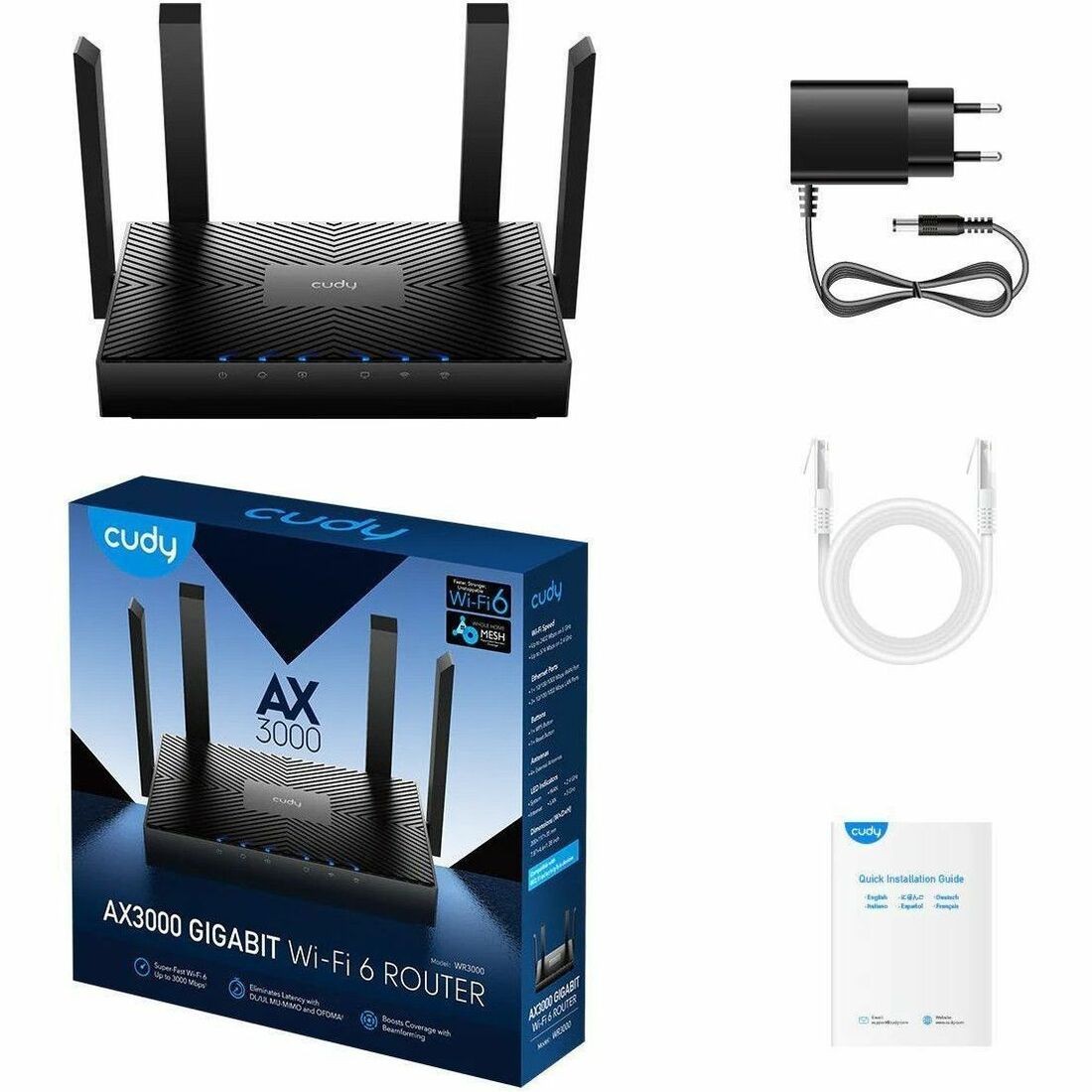 Cudy WR3000 Wi-Fi 6 IEEE 802.11ax Ethernet Wireless Router (296056)