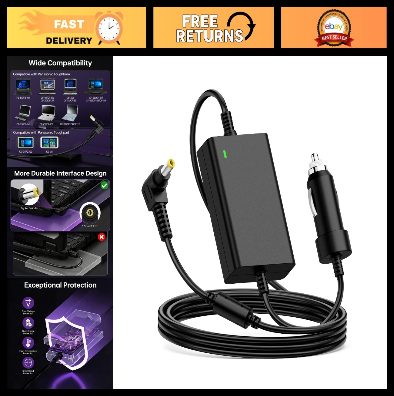 110W Laptop Car Charger DC Adapter for Toughbook FZ-55 CF-18 CF-19 CF-20 CF-30+