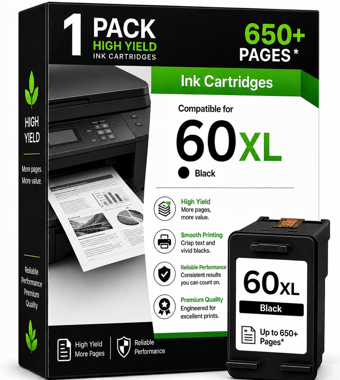 1PK Compatible 60XL Black Ink Cartridge for HP DeskJet D1660 D2500