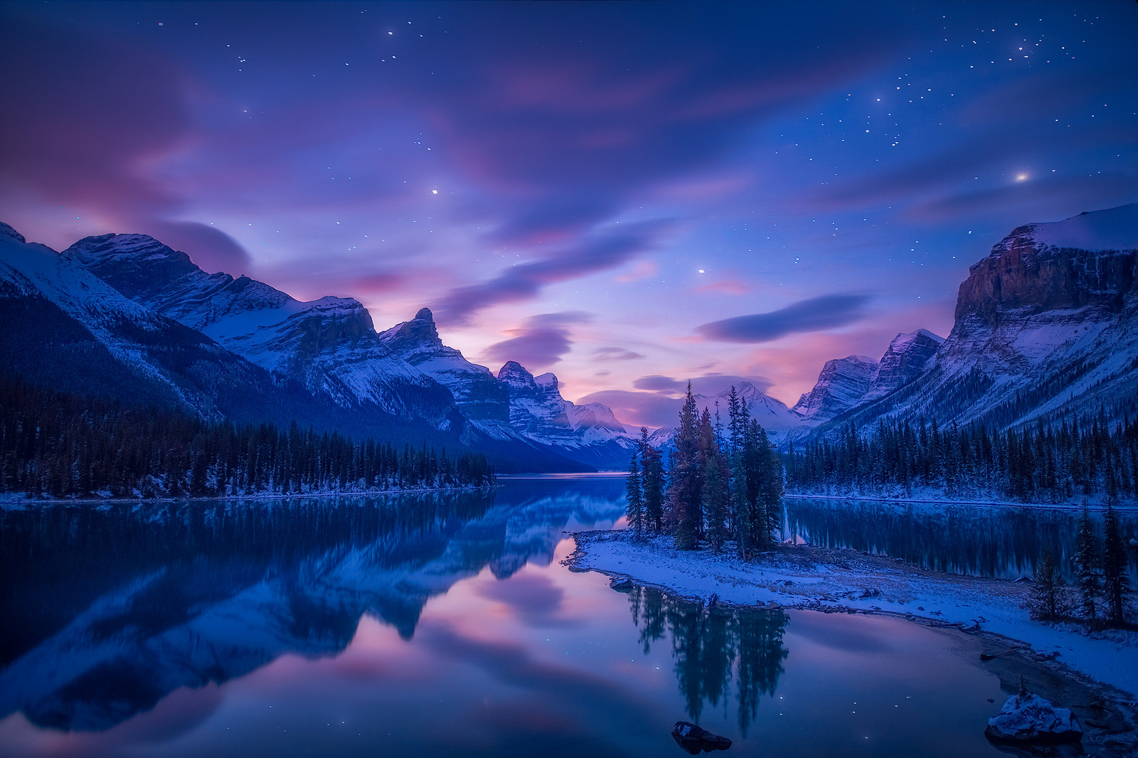 Landscape nature water snowy mountain night stars lake Custom Gaming Mat Desk