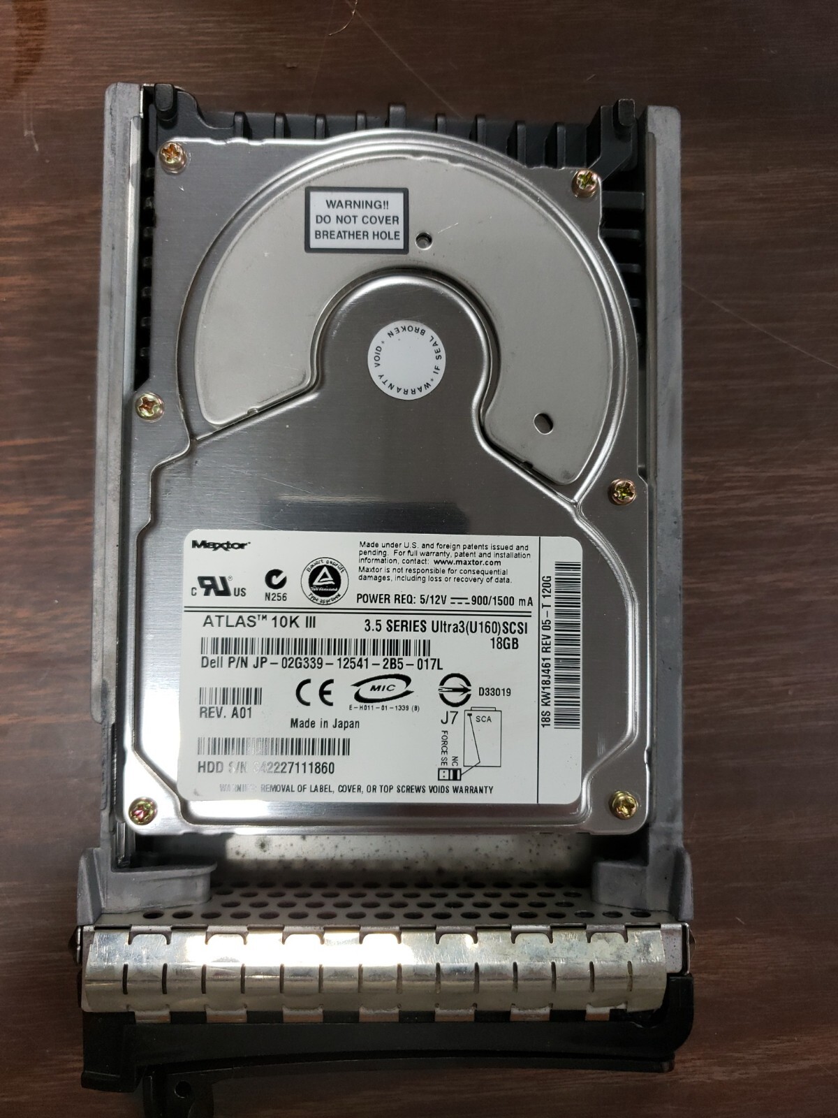 Clean Pulls Quantum KW18J461, Atlas 10K 18GB Ultra3 (U160) SCSI HDD w/caddy 3.5"
