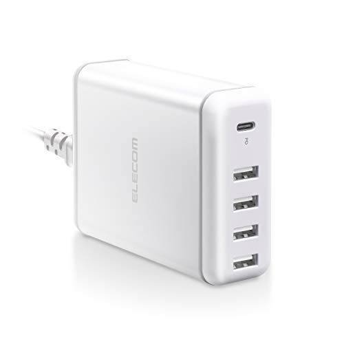 ELECOM USB Wall Charger 60W Total USB PD Compatible Type-C x 1 / USB-A x 4