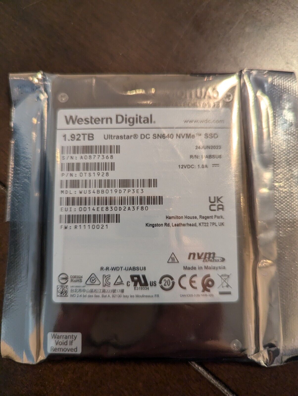 WD Ultrastar DC SN640 2TB 0TS1928 NVMe SSD