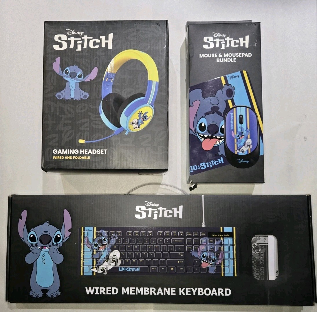 Geeknet Disney Stitch Wired Membrane Keyboard, Mousepad/Mouse Combo, And Headset