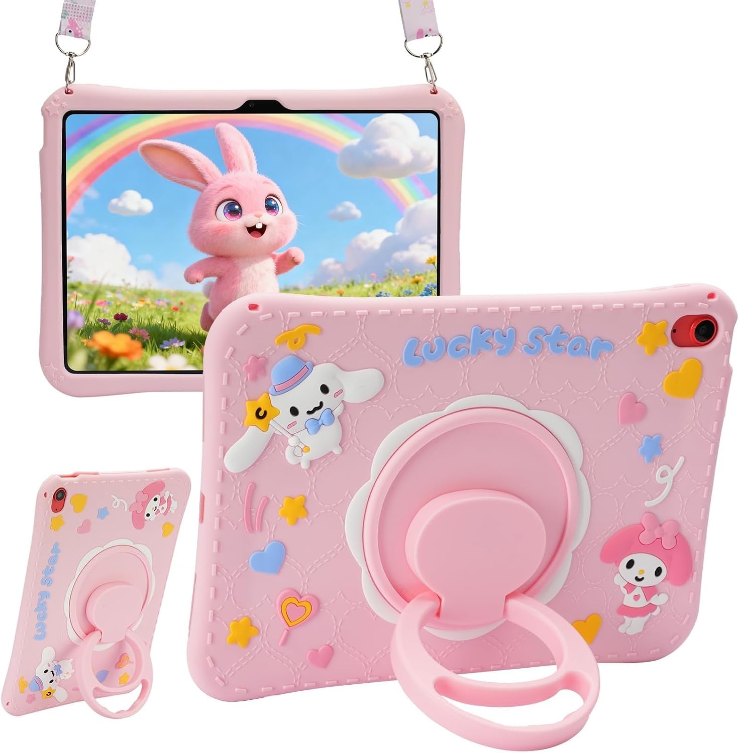 Cute Pink 3D Cartoon Case for Galaxy Tab A11/A9 Plus 11" with Rotatable Kickstan