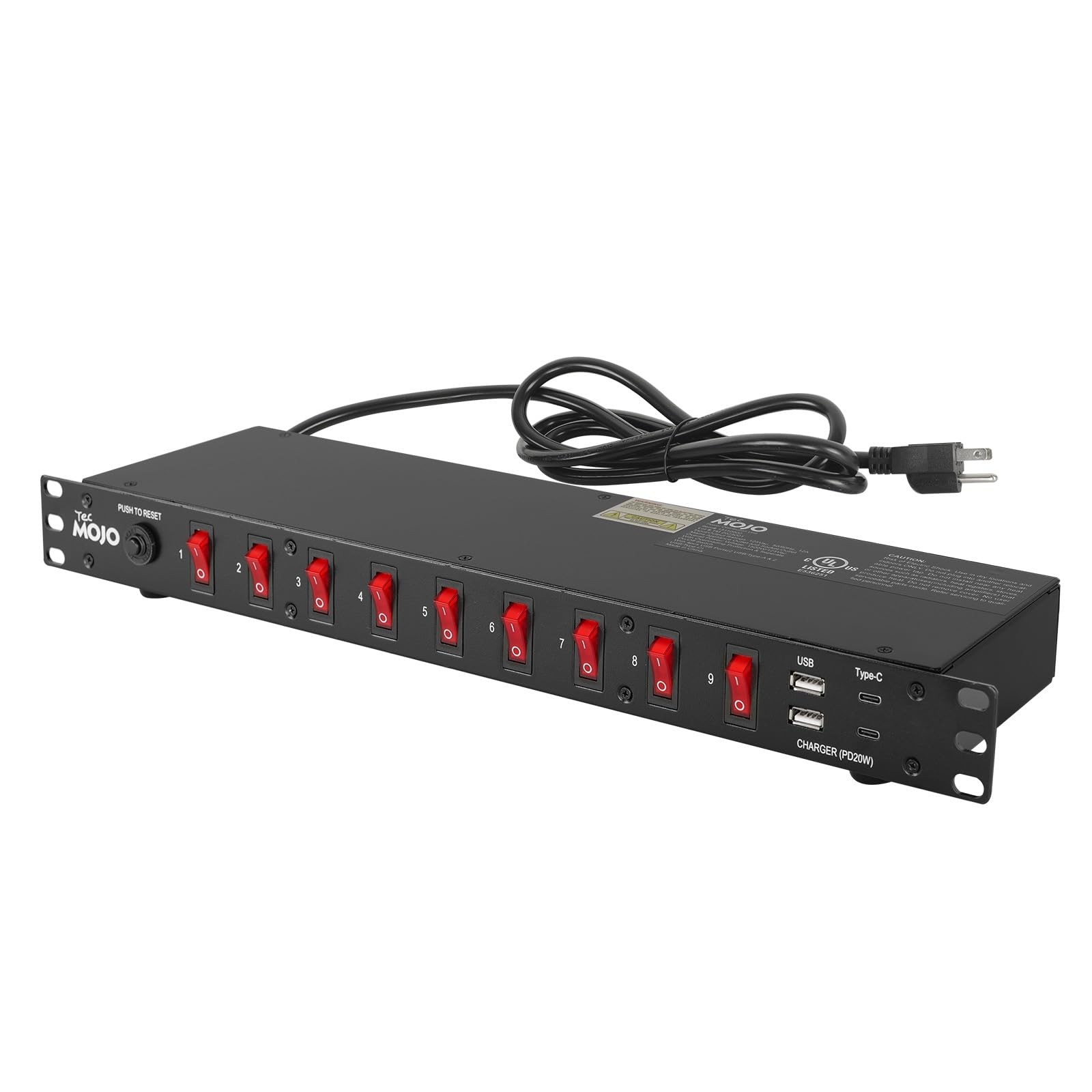 9Outlet Rack Mount PDU,1U Horizontal PDU Individual Switch 6ft Cord, with 2US...