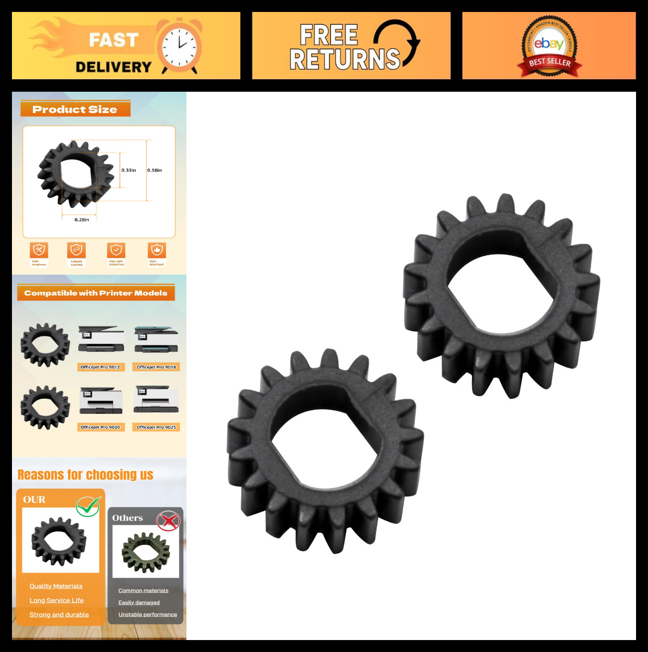 Replacement Paper Feed Gear 2 Pcs for HP OfficeJet Pro 9012 9018 9020 9025 Print