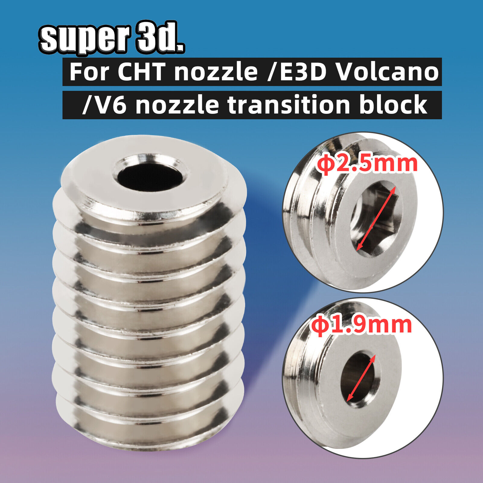 High Flow CHT V6 Volcano Hotend Adapters For Volcano Heater Block to V6 Nozzle