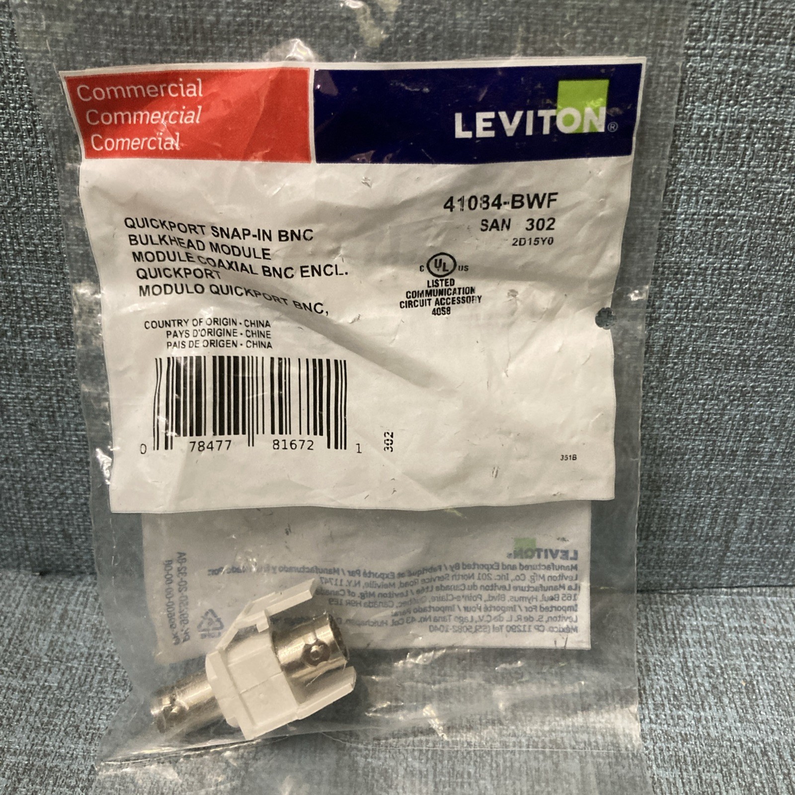 Leviton White Quickport Female BNC Video Jack Fitting Nickel Plated 41084-BAF
