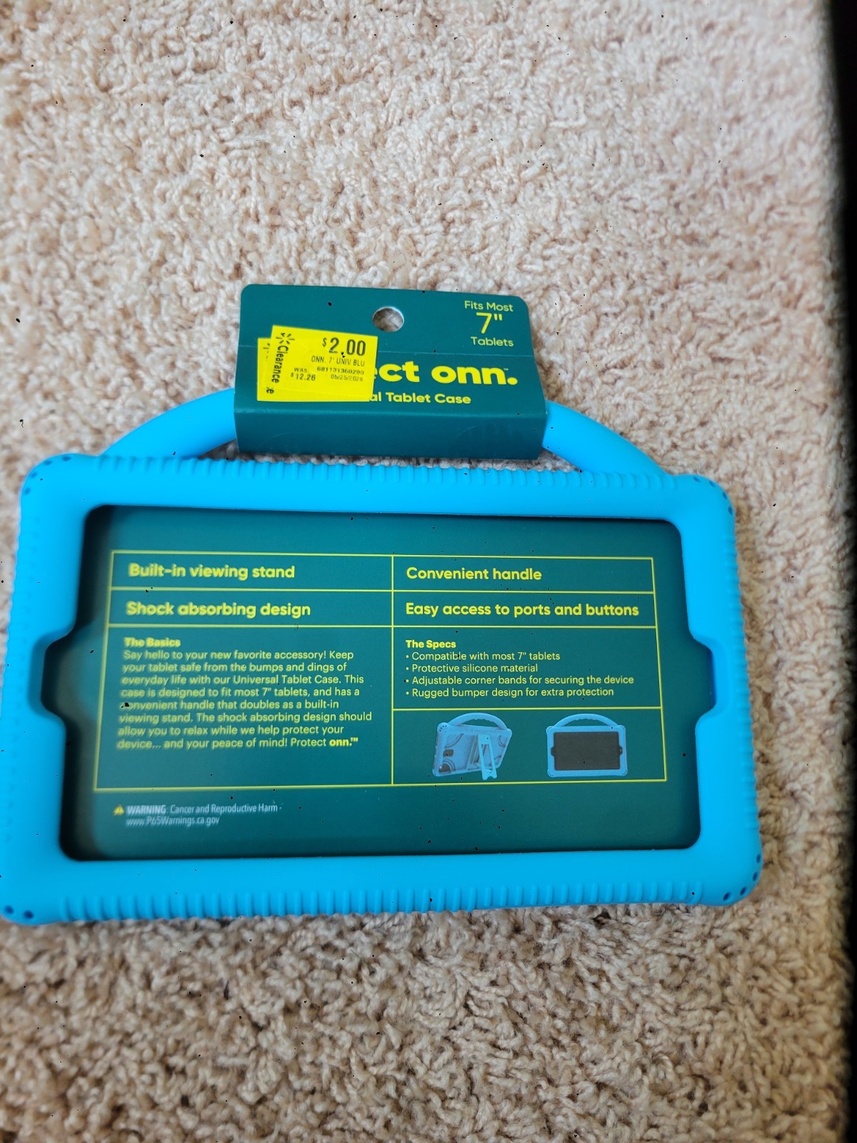 onn. Protect Universal 7in Rugged Tablet Case Shockproof Handle Stand Blue