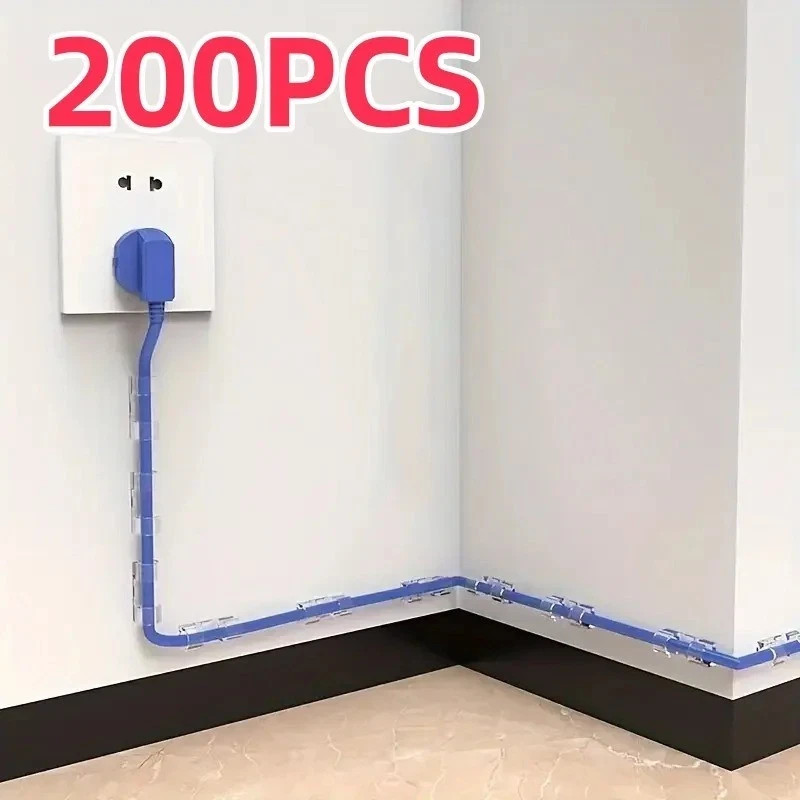 200pcs Clear Plastic Cable Clips Transparent Adhesive Wire Organizer Holders