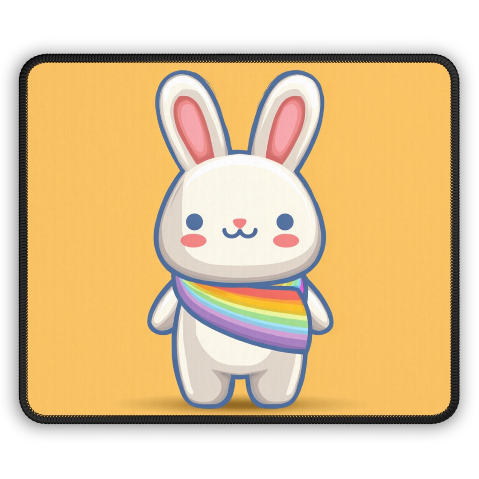 Rainbow Scarf Bunny Gaming Mouse Pad | Cute Kawaii Rabbit Desk Mat