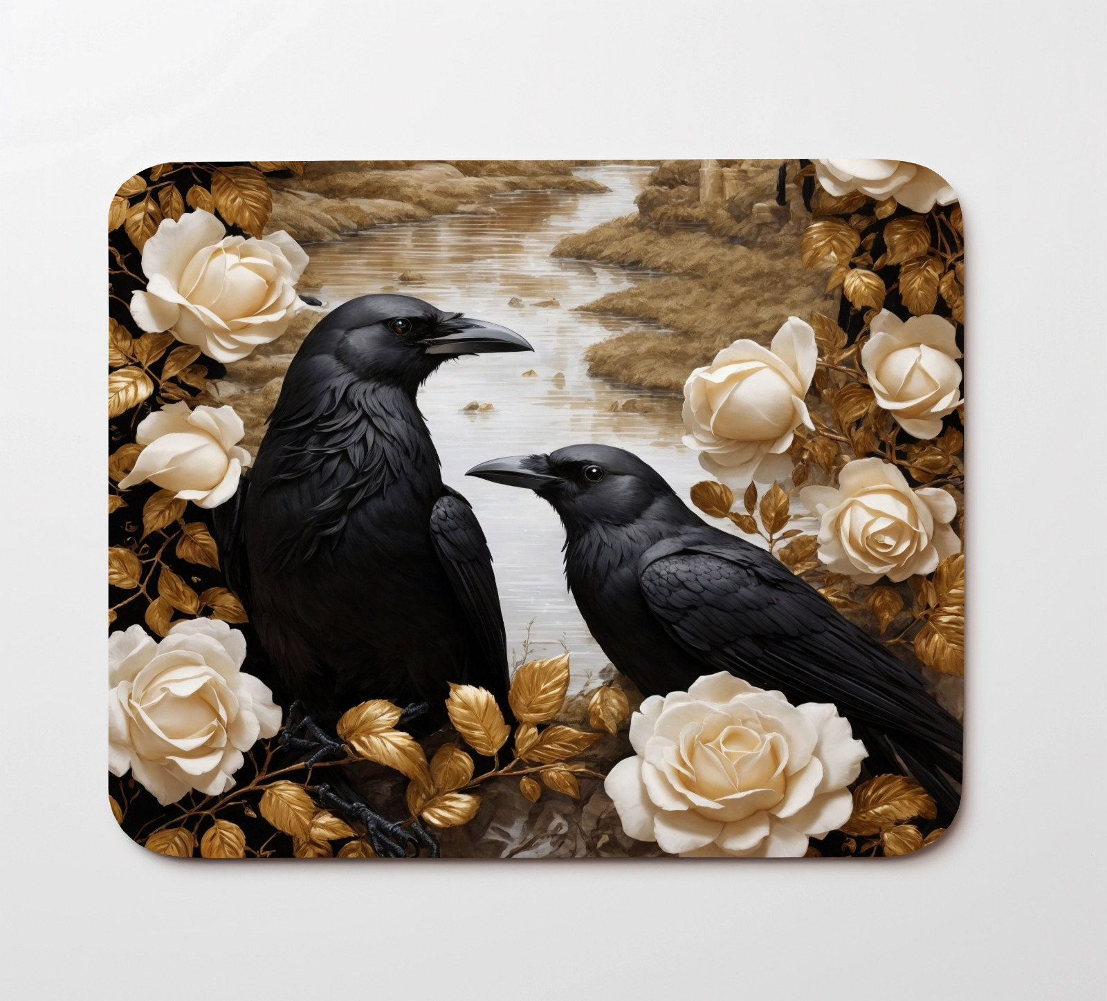 Black Crows Flowers Mouse Pad 9.5
