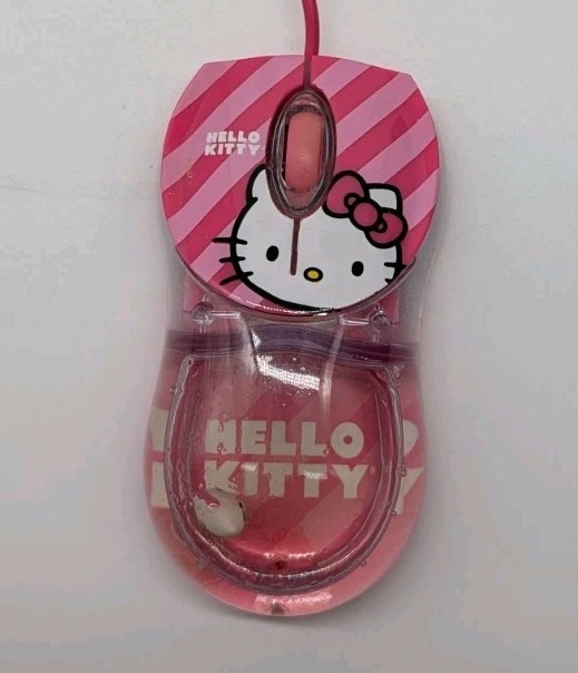 Hello Kitty Liquid Fill Computer Mouse Pink Lights Up Vintage Optical USB Works