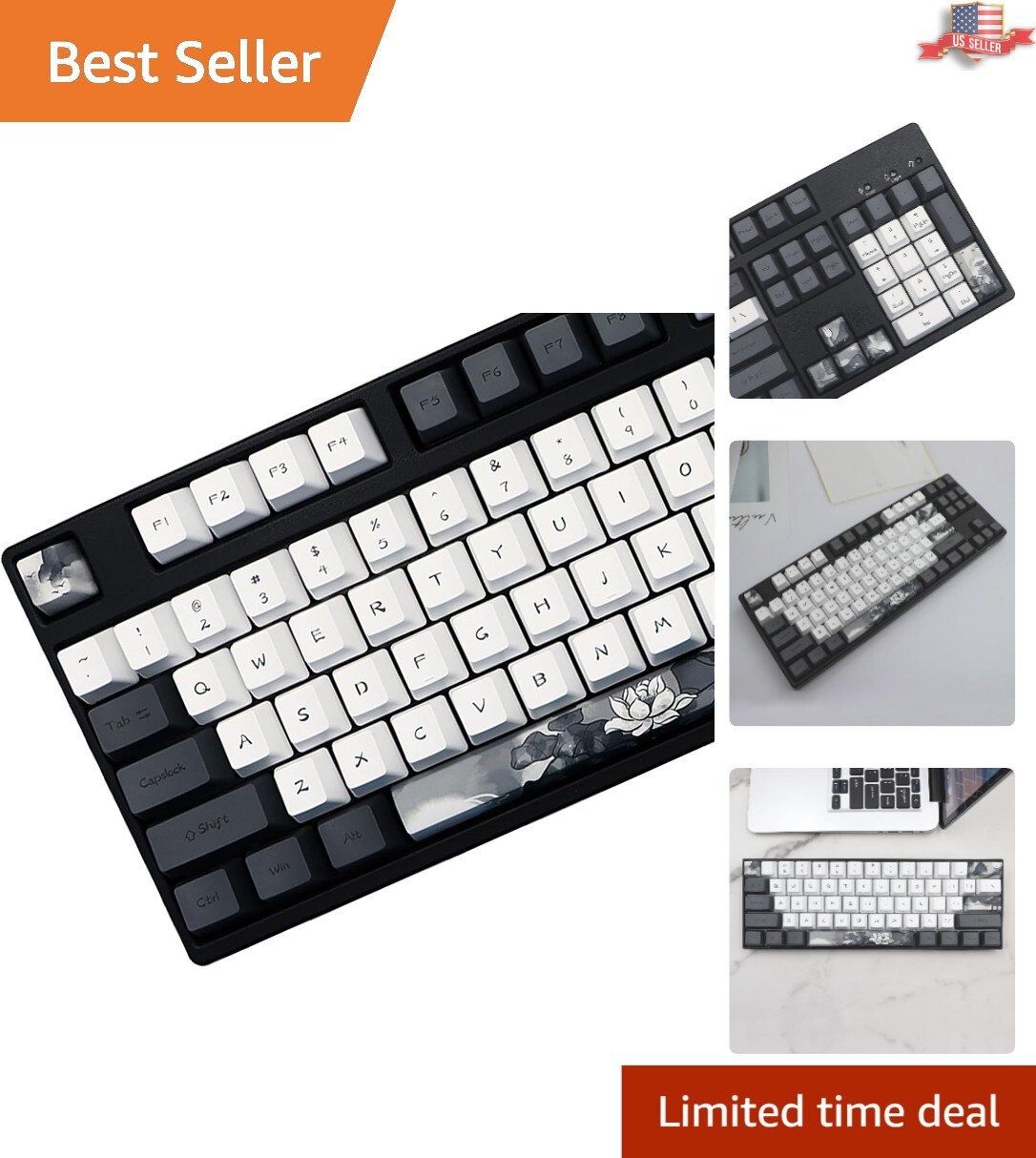 Stylish Ink Lotus Keycaps - 140 OEM Profile for Cherry MX Mechanical Keyboards
