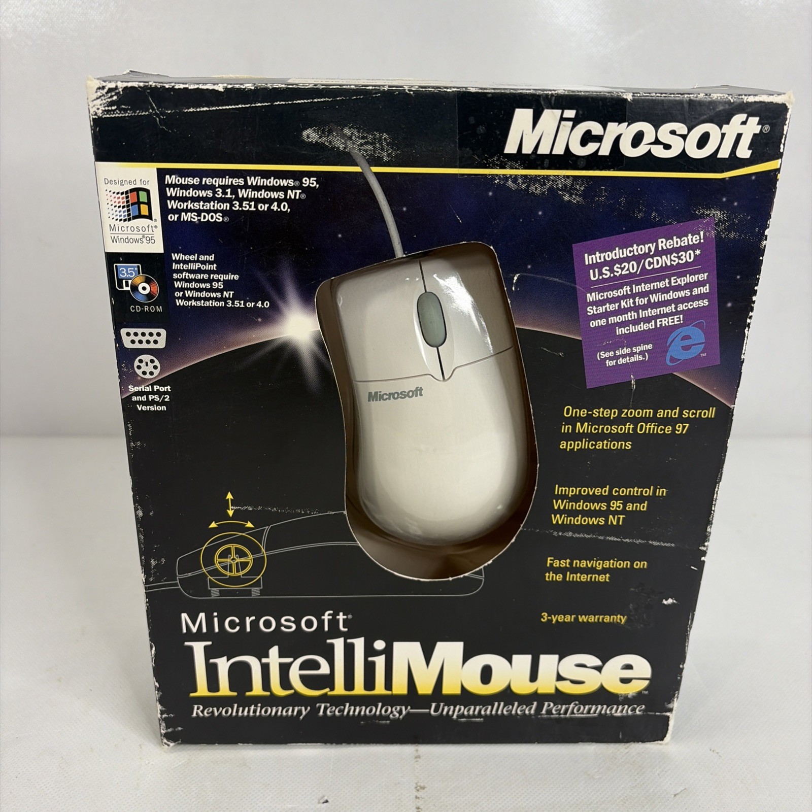 Microsoft Intellimouse Vintage with Box and Manual Part 98268 Open Box