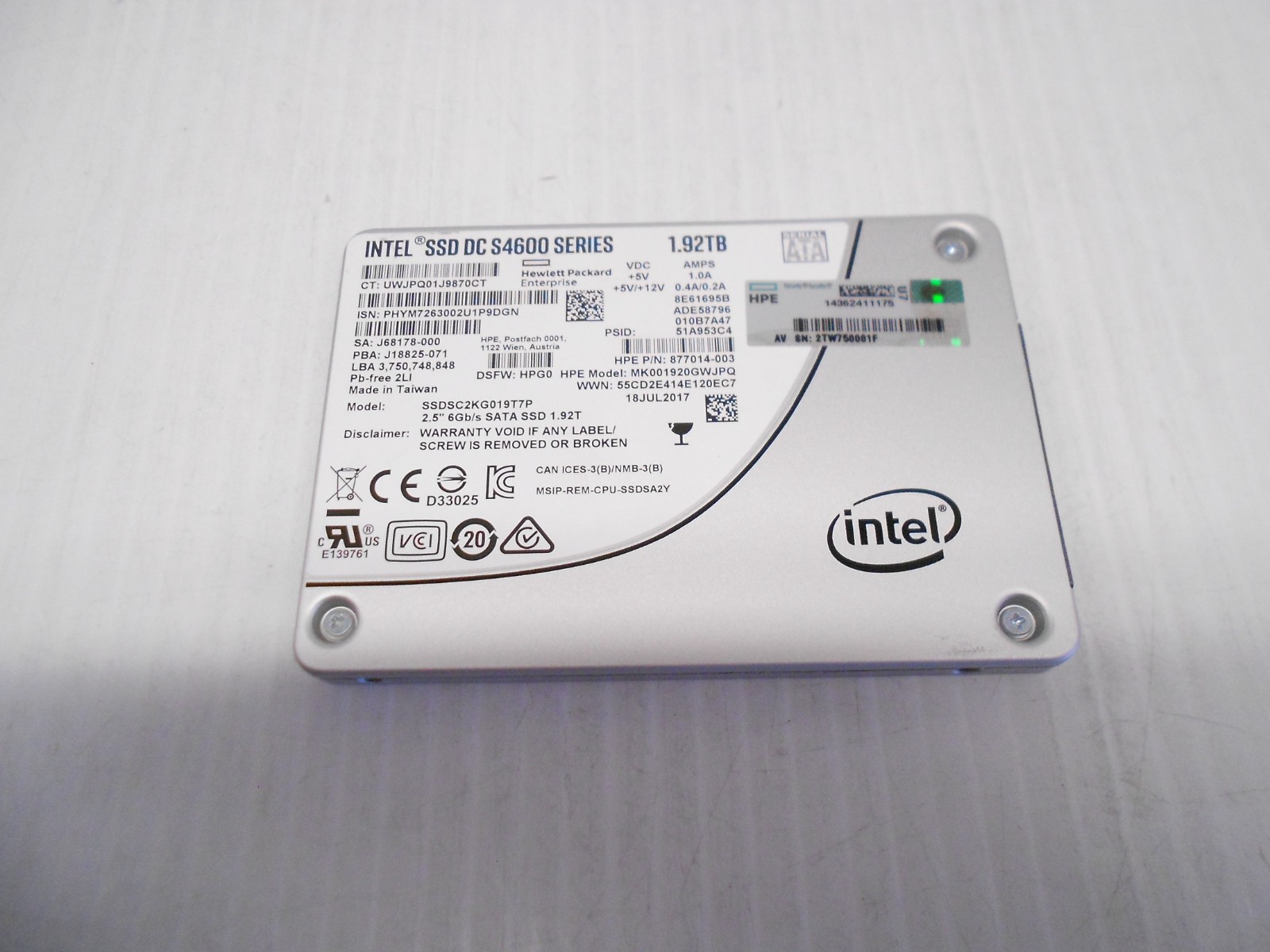 HP 877014-003 1.92TB SSD SATA 2.5" 6G Laptop Server Desktop PC Hard Drive 2TB
