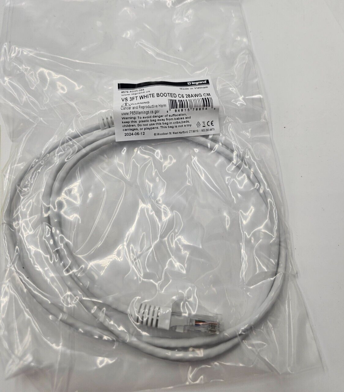 (QTY 10) Legrand VS 3 FT White Booted C6 28AWG CM Non Patch Cable 576-RD25-003