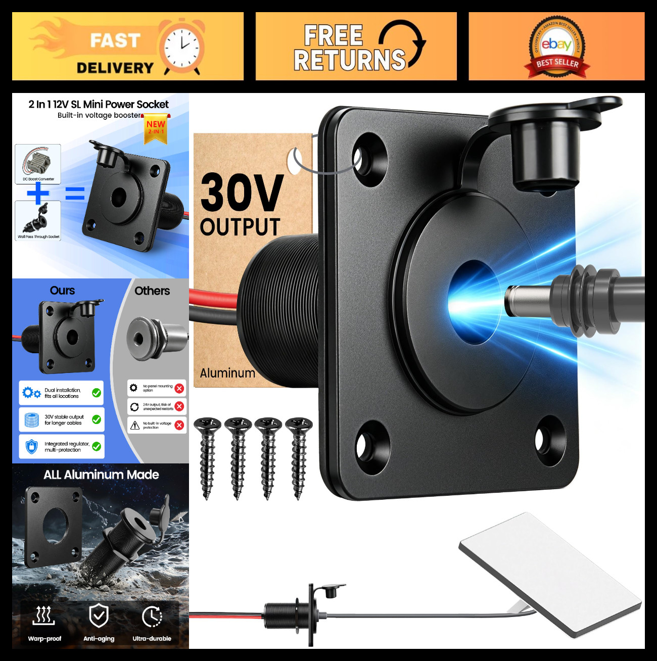 Aluminum Wall Pass-Through Socket for Starlink Mini | IP67 Waterproof 12V Adapte