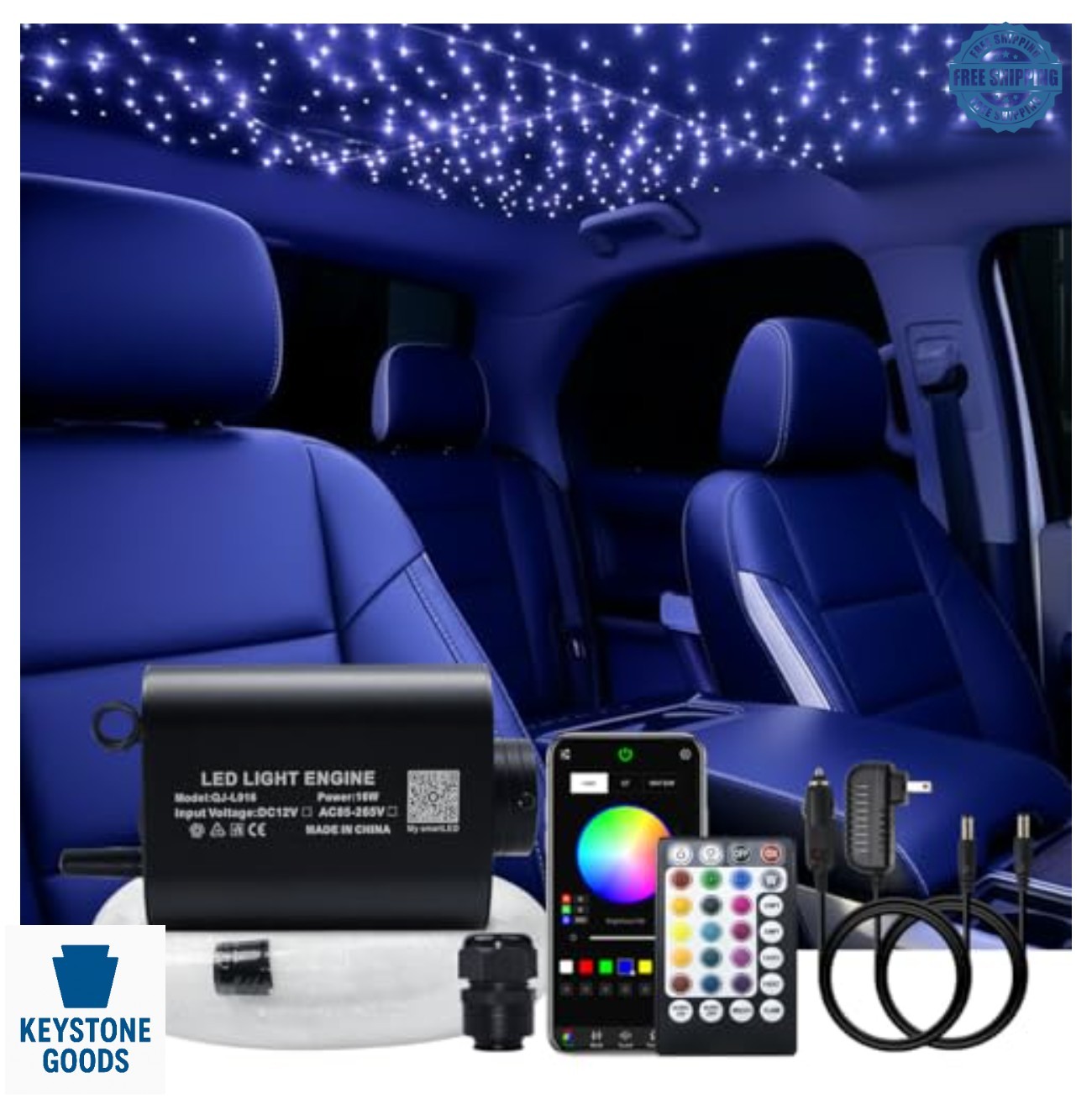Fiber Optic Starlight Headliner Kit 16W 300 Strands 6.5ft Bluetooth APP Music