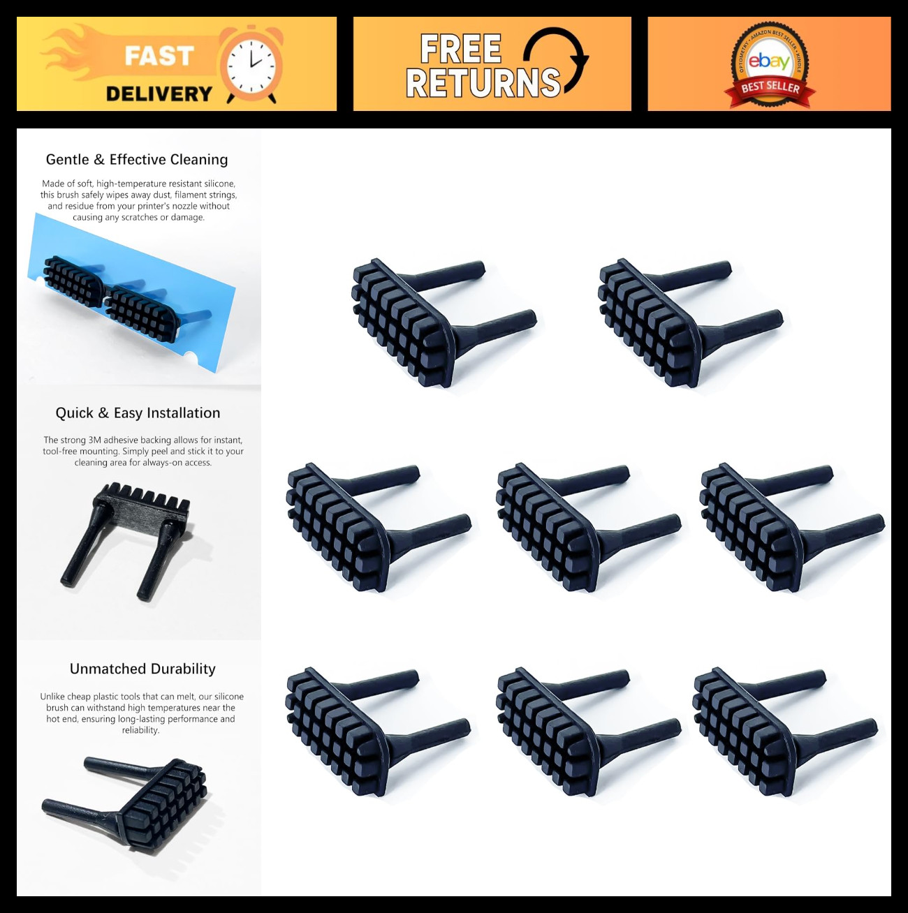 8 Pack High-Temp Silicone Nozzle Wipers, 3D Printer Cleaning Brush Tool Replacem