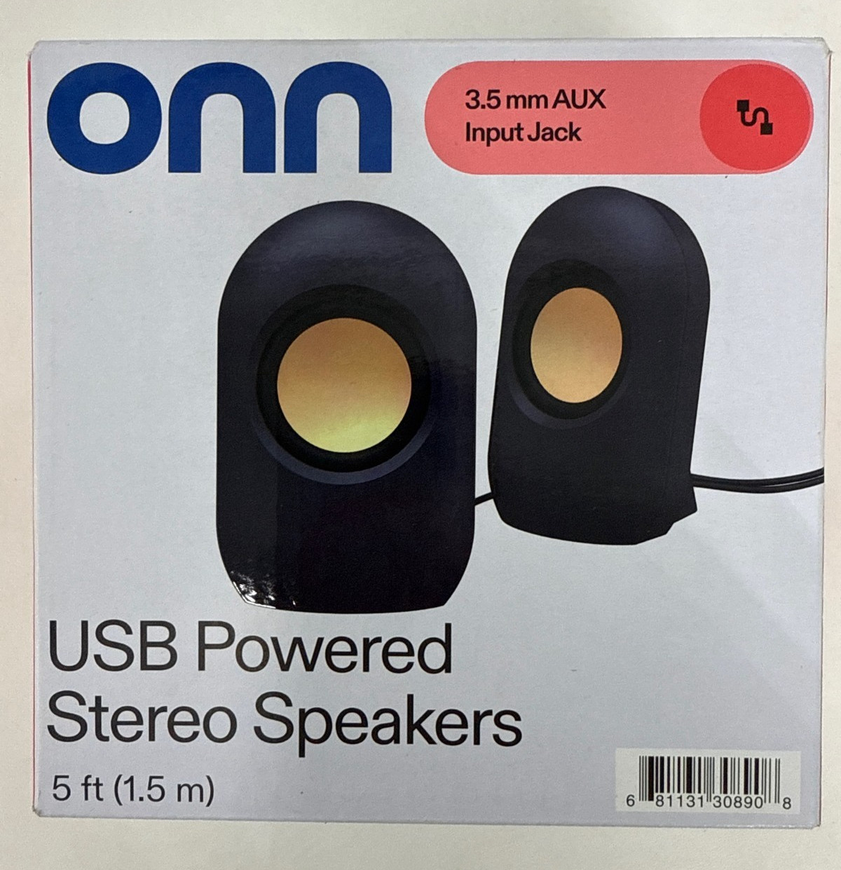 ONN USB Powered Stereo Speakers 5 ft, 3.5 mm Aux Input Jack