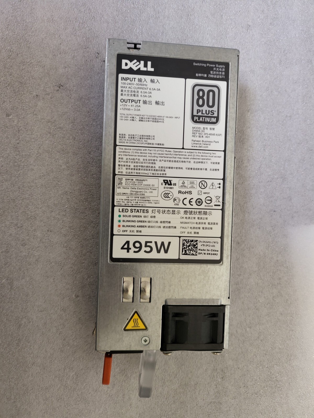 DELL D495E-S0 0N24MJ PowerEdge 495W 80Plus Platinum Pwr Supply 03GHW3 CN-03GHW3