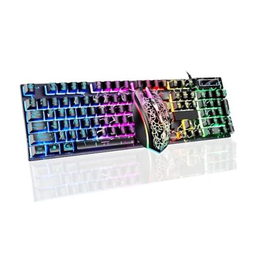 Wired Crack Rainbow Gaming Keyboard and Mouse Combo, 104 Crack black combo