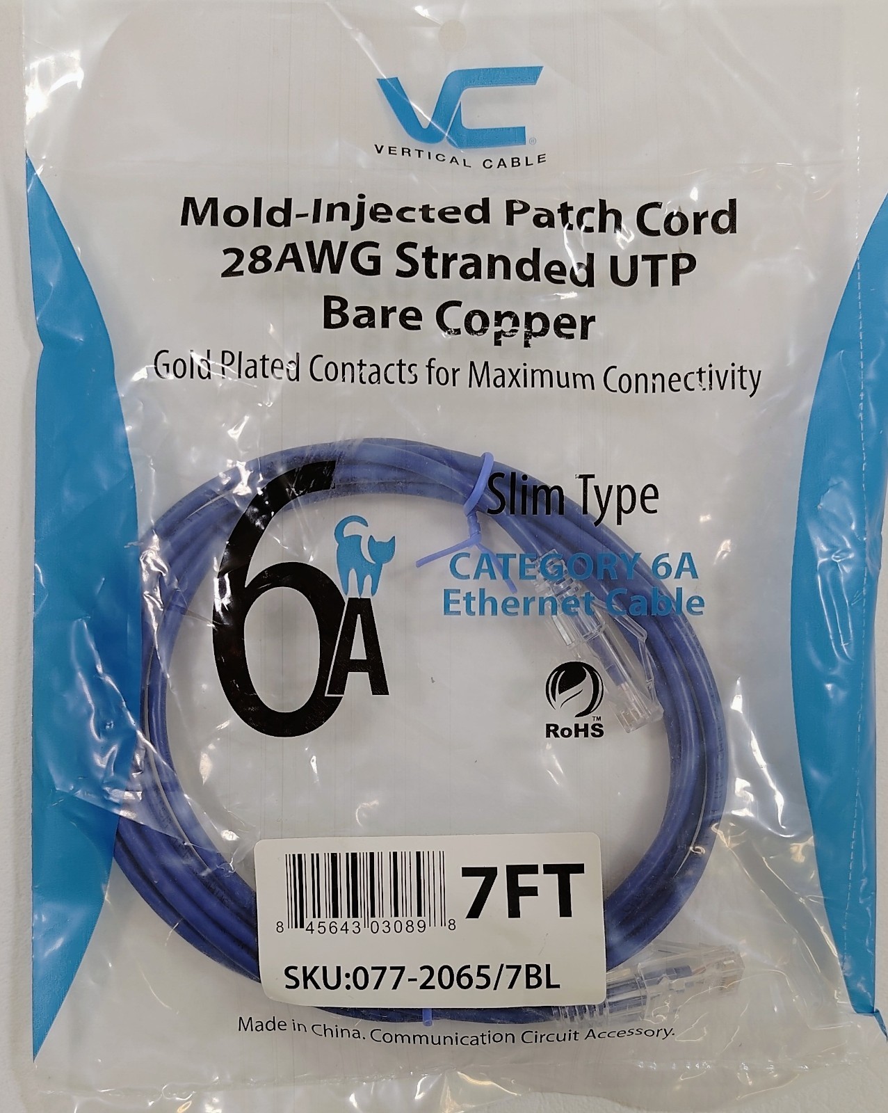Lot Of 10 - 7ft Slim Cat6 28AWG UTP Ethernet Network Patch Cable Snagless, Blue