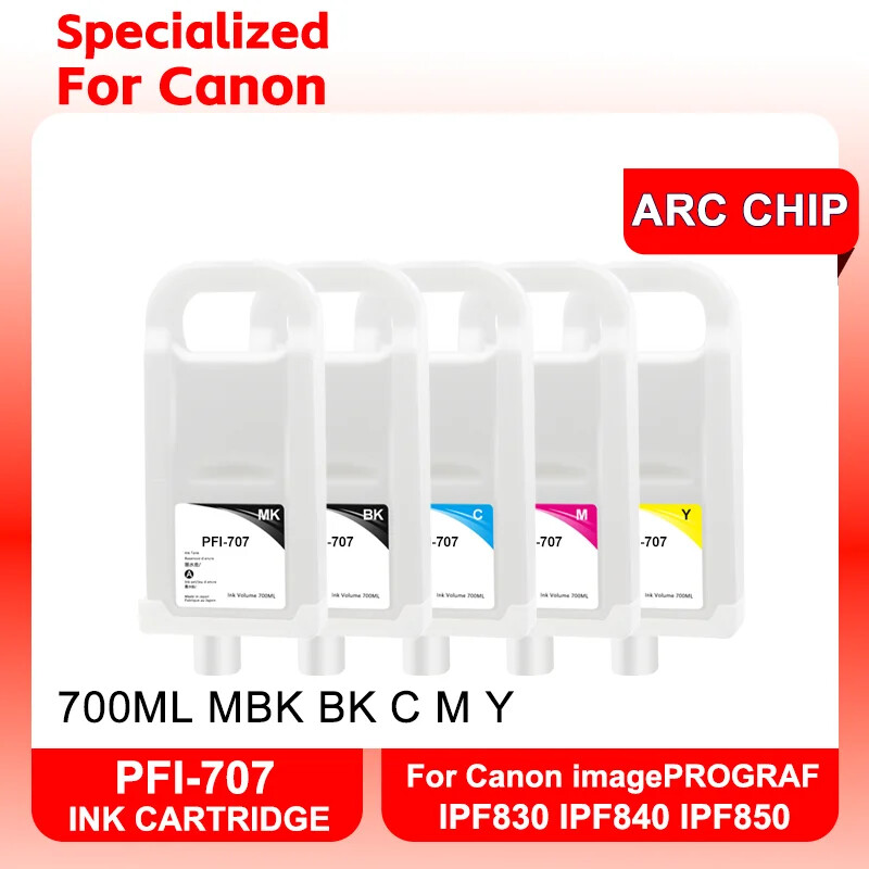 5PC PFI-707 Empty Ink Cartridge With ARC Chip For Canon IPF830 IPF840 IPF850