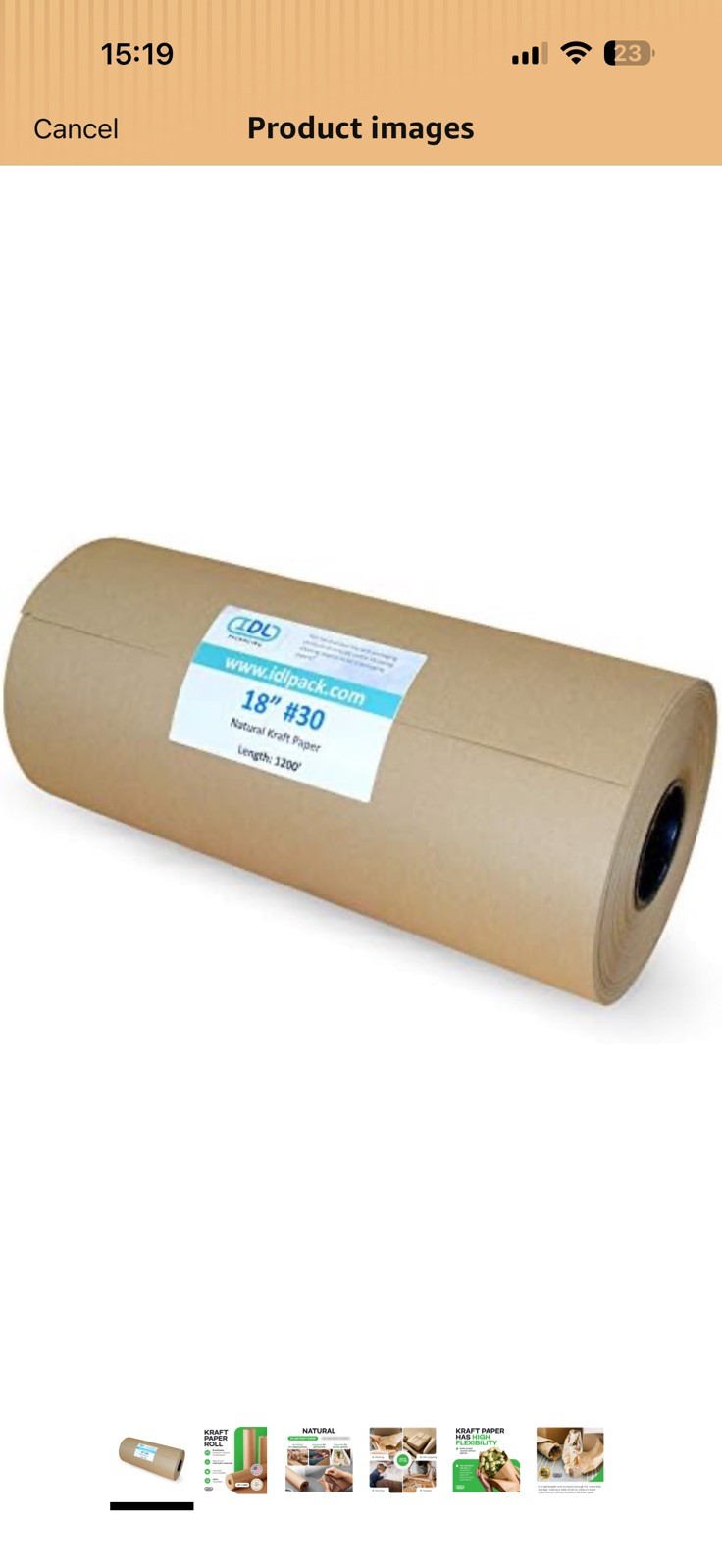 IDL Packaging Large Brown Kraft Paper Roll 18" x 1200 feet (14400 inches) - N...