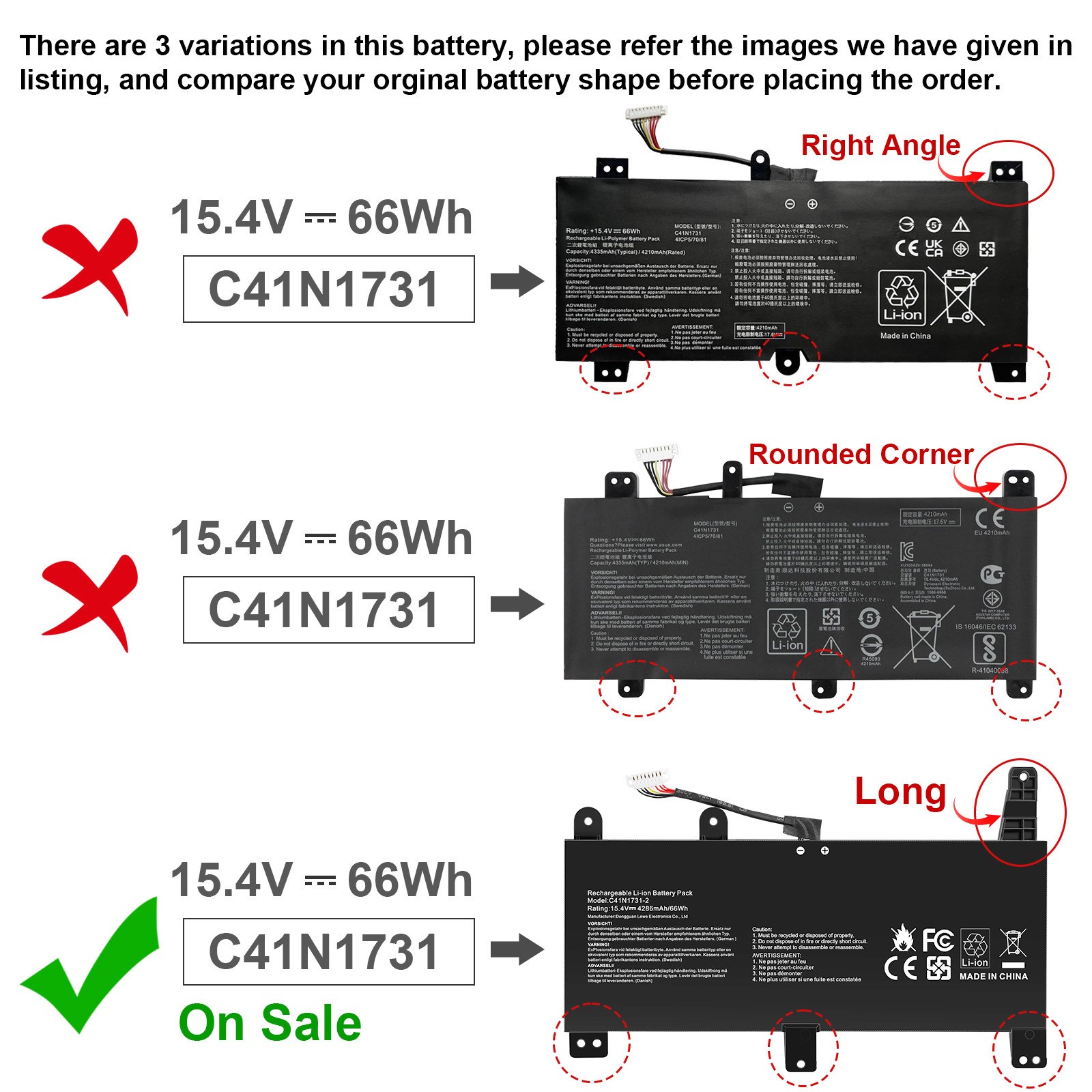 C41N1731-2 Laptop Battery For Asus ROG Strix G17 G712 G712LU G731 G731GU G731GW