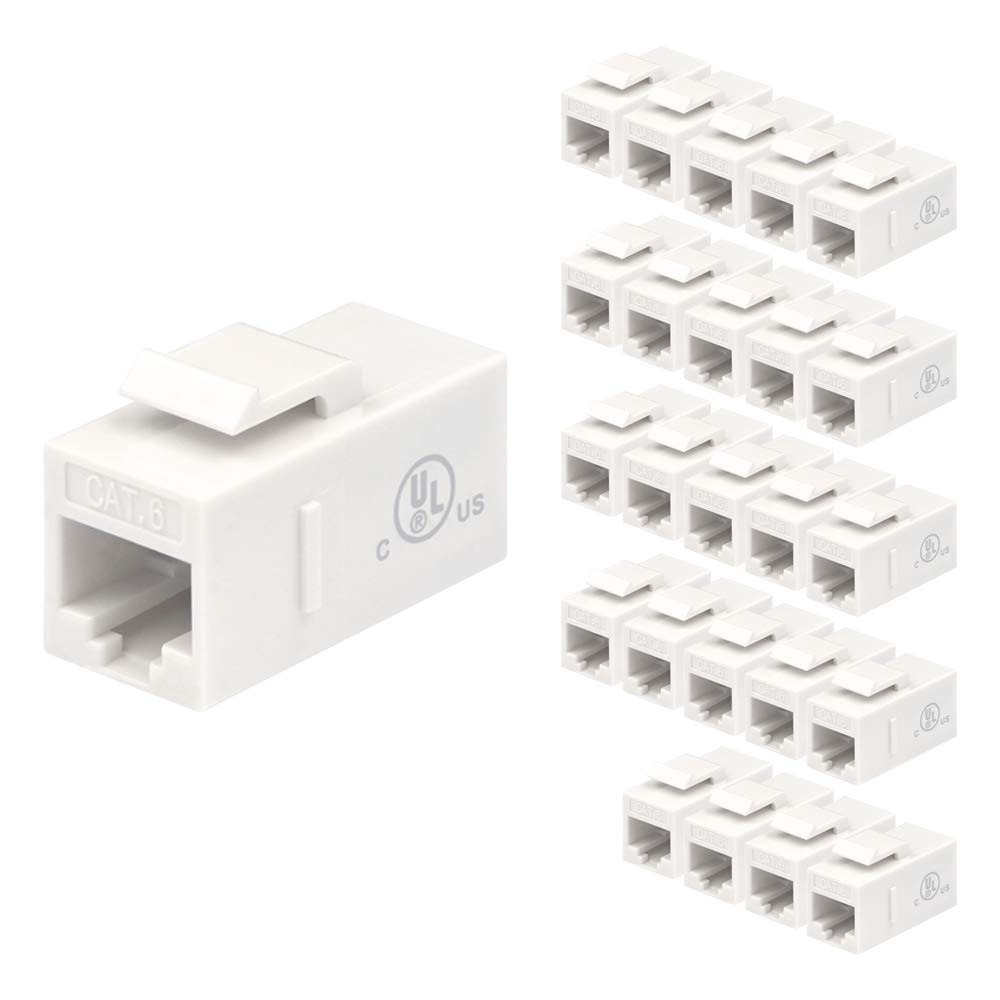 UL Listed 25-Pack RJ45 CAT6 Keystone Coupler Female to Female Insert Coupler,...