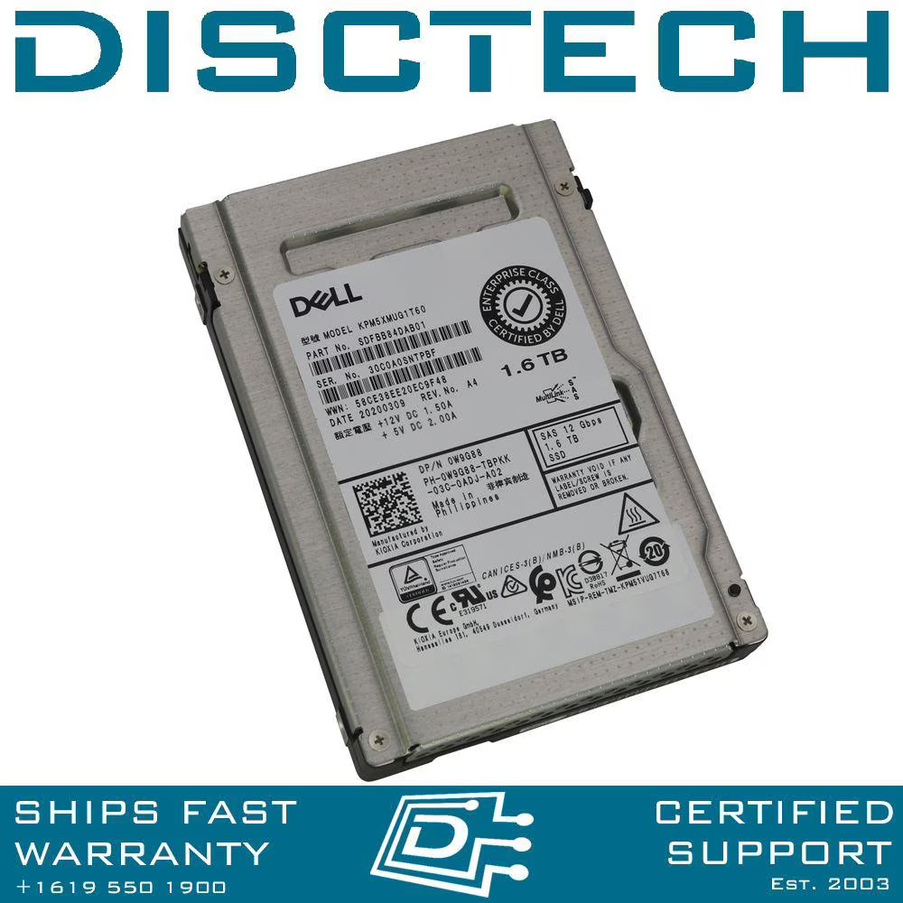 Dell W9G88 /  Toshiba KPM5XMUG1T60 1.6TB 2.5" 12G SIE Write Intensive SSD