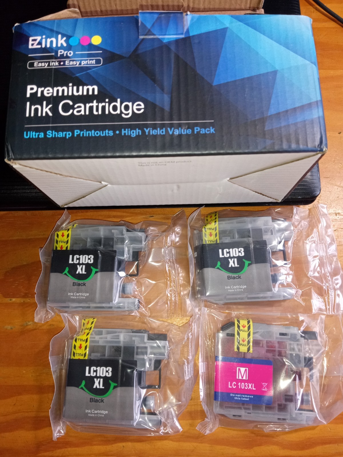 New/Sealed EZ-Ink Pro - Prem. Printer Ink - LC103 XL - 3 black/1 magenta carts