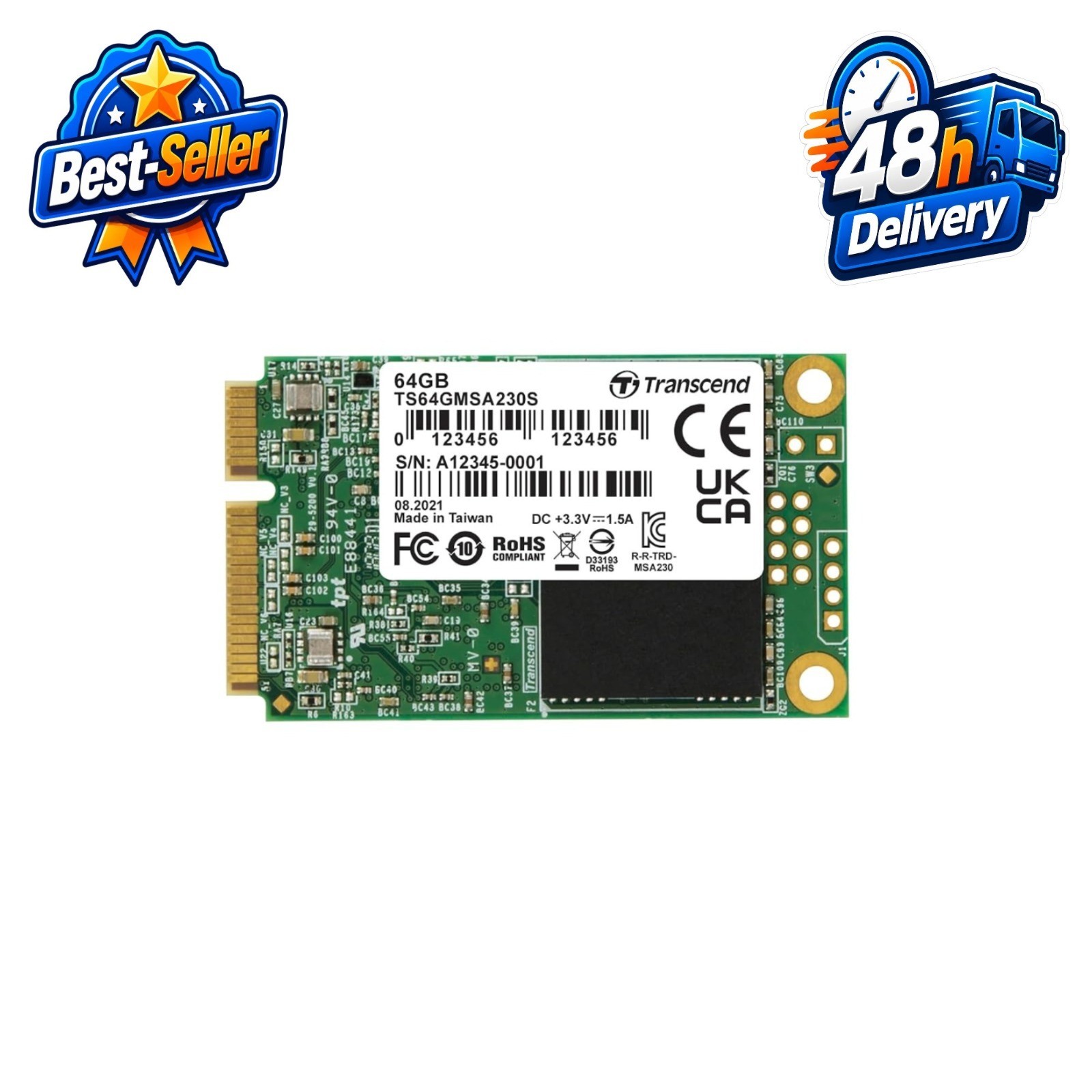 Transcend MSA230 64GB mSATA SSD, 550MB/s Read, Internal Solid State Drive