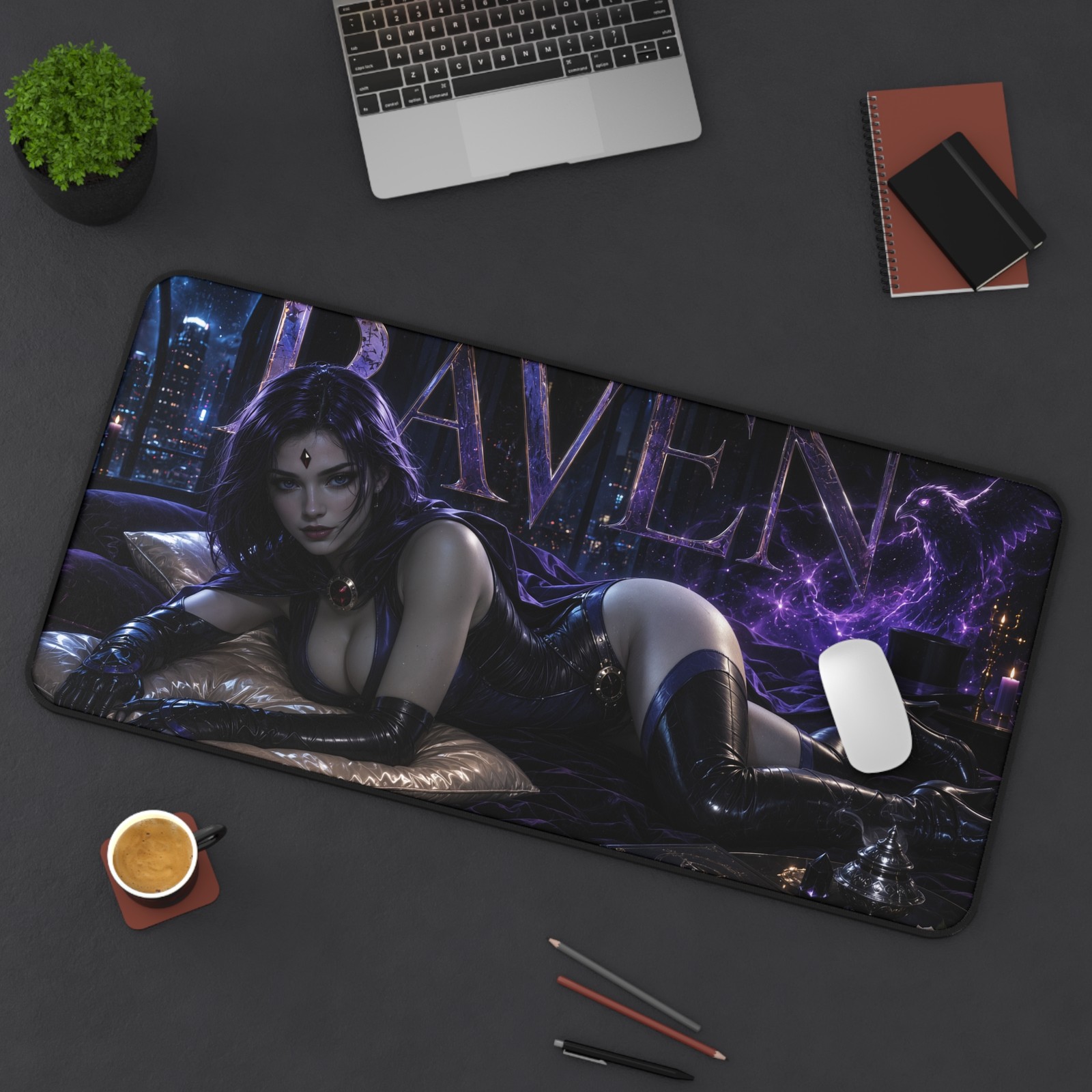 Raven Mouse Pad, DC Comics XXL Gaming Desk Mat, Dark Magic Pad