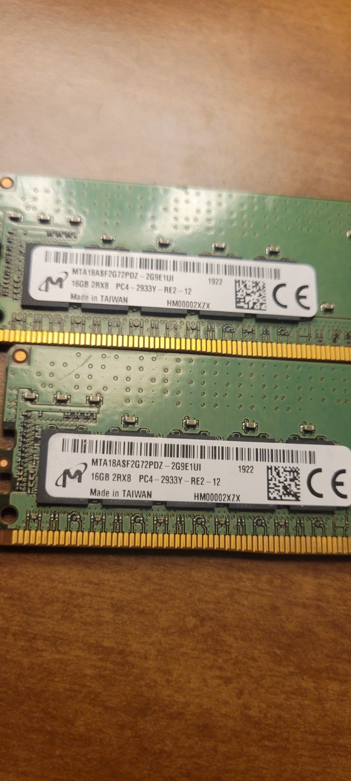 Lot of 2 Micron 16GB DDR4 PC4-2933 RDIMM Server Memory  MTA18ASF2G72PDZ-2G9E1UI