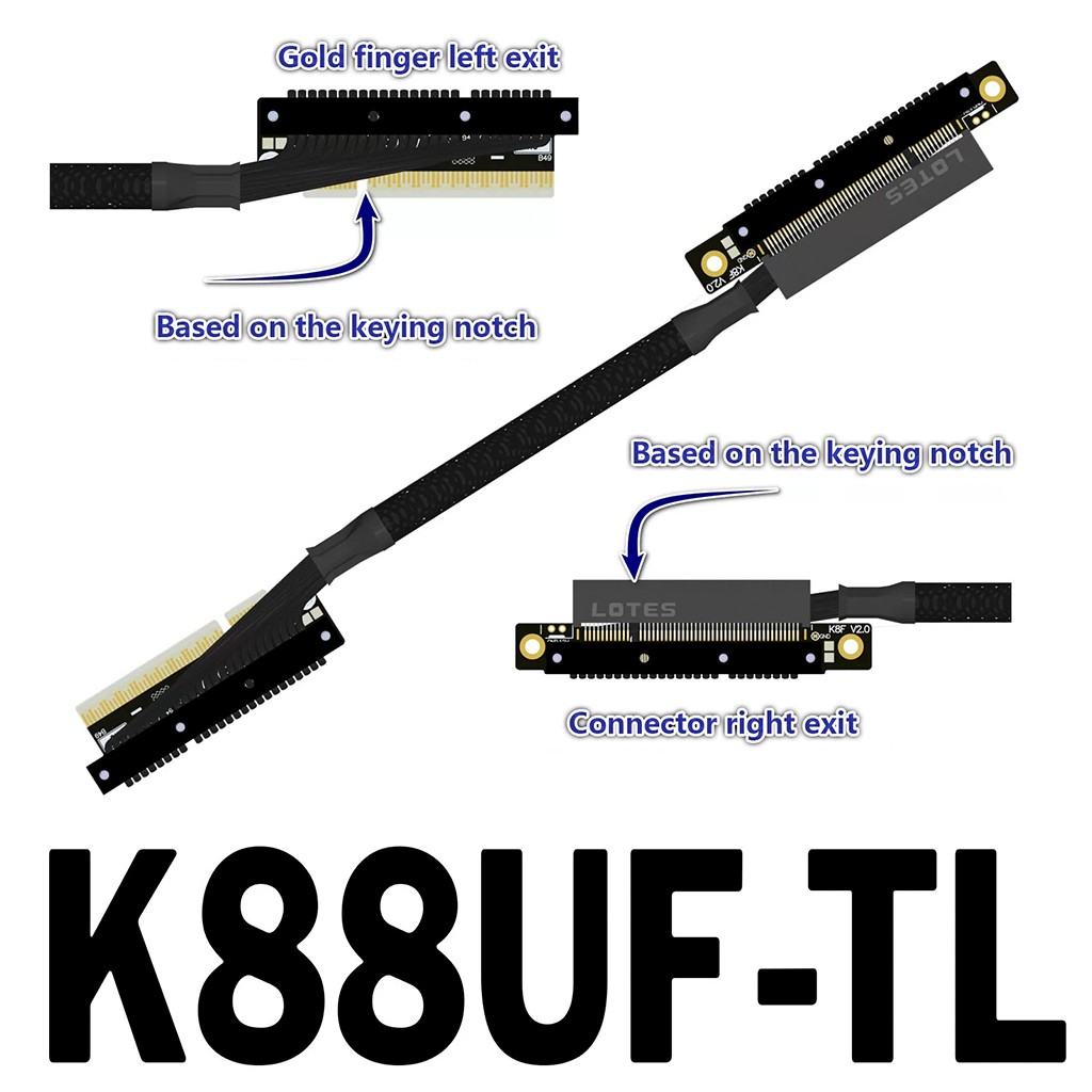ADT‐Link GPU Extension Cable Dual Reverse Side‐Bend PCIe 5.0 X8 Gen5 Cable 30CM-