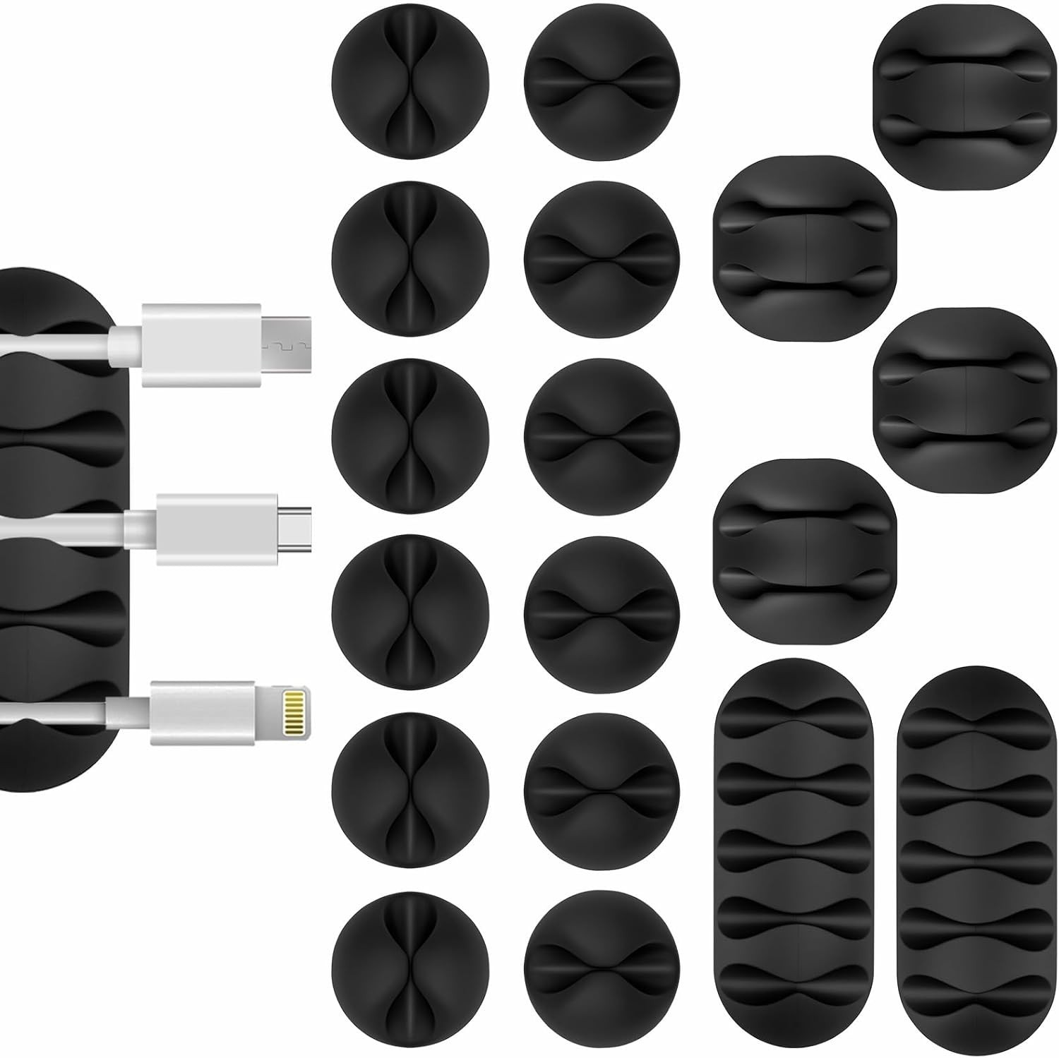 18-Pack Black Cable Clips – Cord Holder for Phone, Charger, Desk & Office