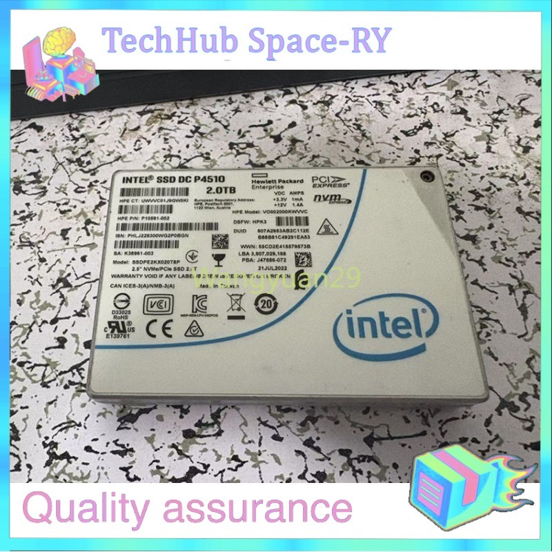 Used Intel DC P4510 2TB SSD HPE U.2 PCIe NVME Solid State Drive SSDPE2KX020T8P