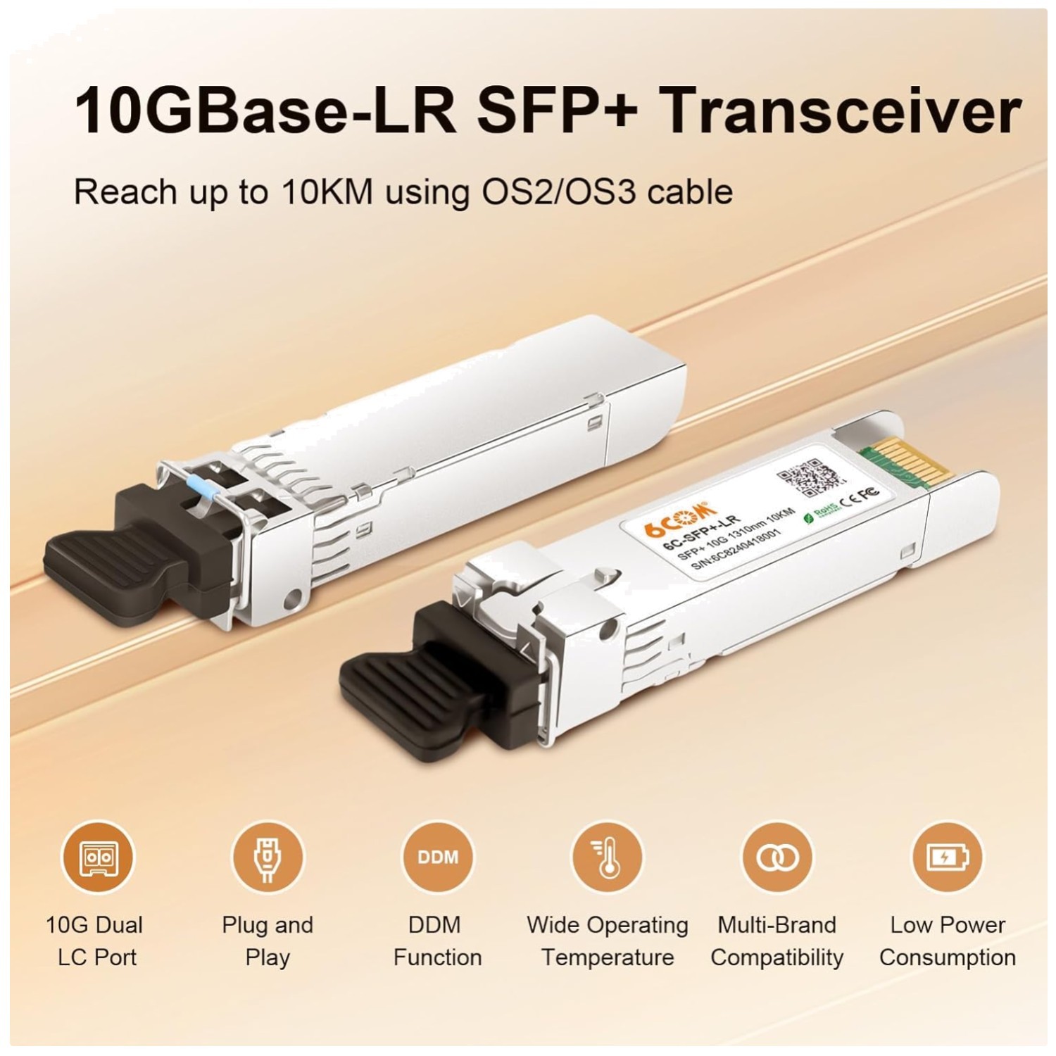 Plug and Play 10GBase-LR SFP+ Transceiver - 1310nm, 10km/`