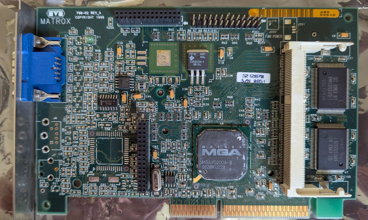 Matrox Millennium G200 8MB SGRAM AGP Video Card G2+/MILA/8BC/20