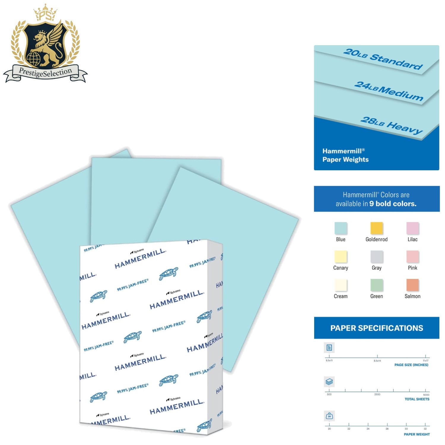Colorful and Reliable 500 Sheet Blue Printer Paper - Made in USA, 30% Recycled
