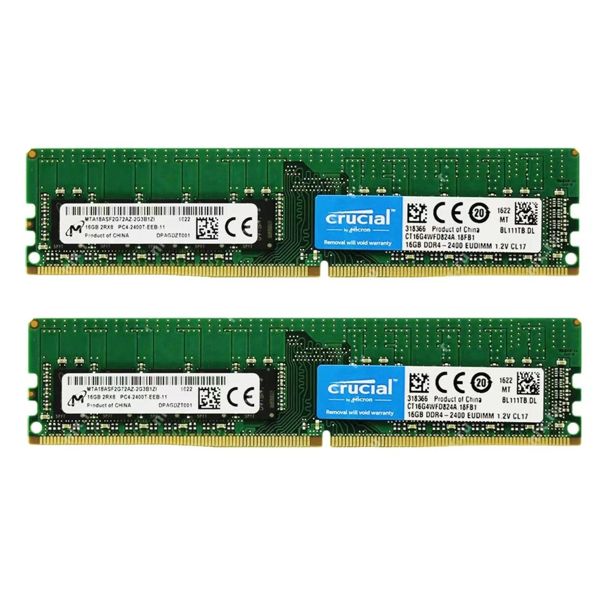 Crucial 32GB (2X16GB) DDR4 2400MHz PC4-19200 ECC UDIMM Memory Ram CT16G4WFD824A