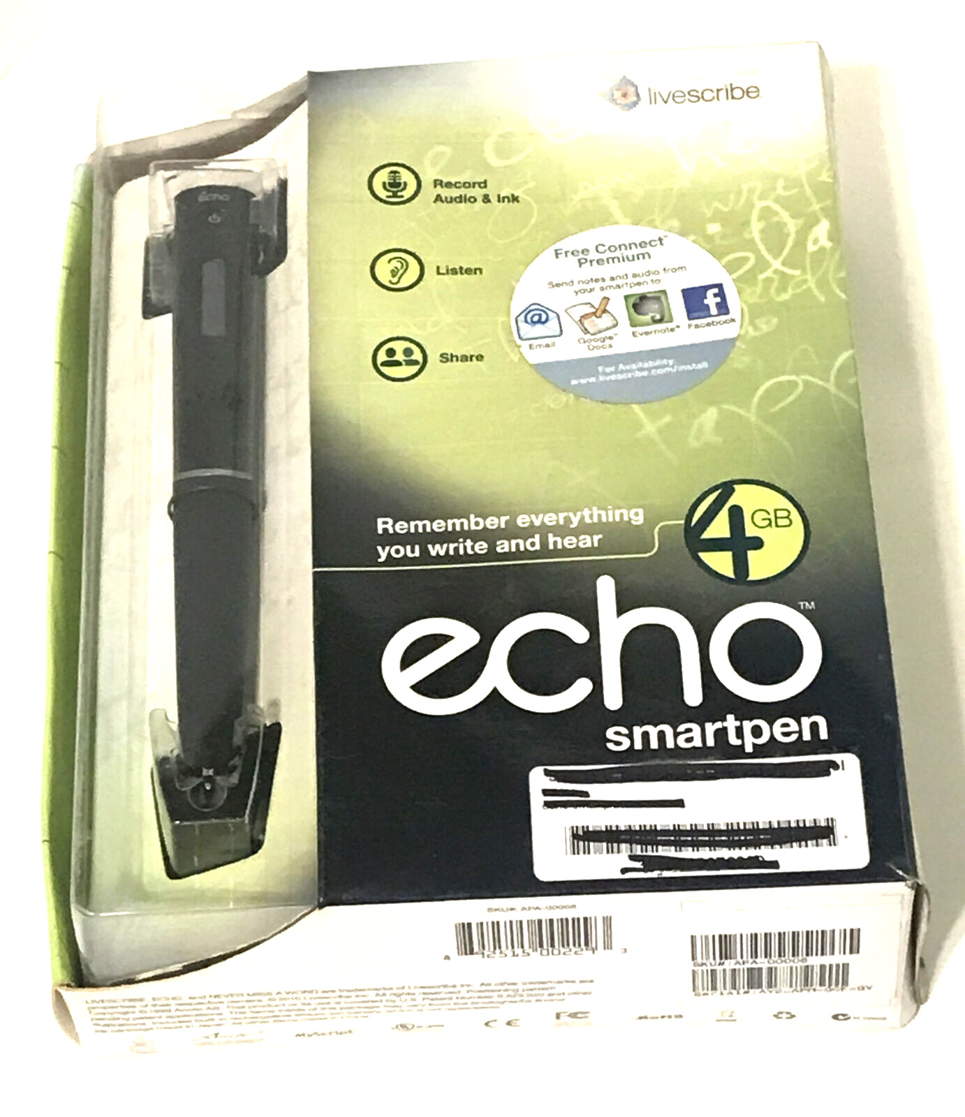 Livescribe Echo Pulse Smartpen 4GB Voice Recorder Pen & Notebook, Broken Display
