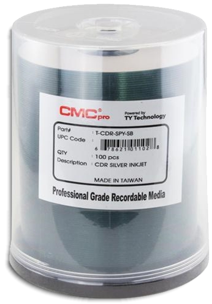 100-Pak CMC PRO (TY Technology) =SILVER INKJET (clear hub)= 52X 80-Min CD-R's