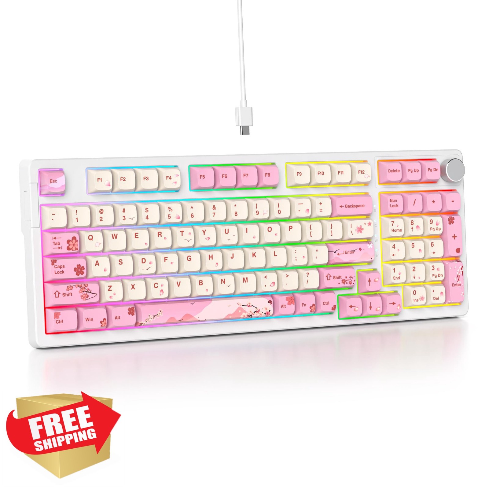 Surmen Pink 96% RGB Hot Swappable Keyboard with Knob
